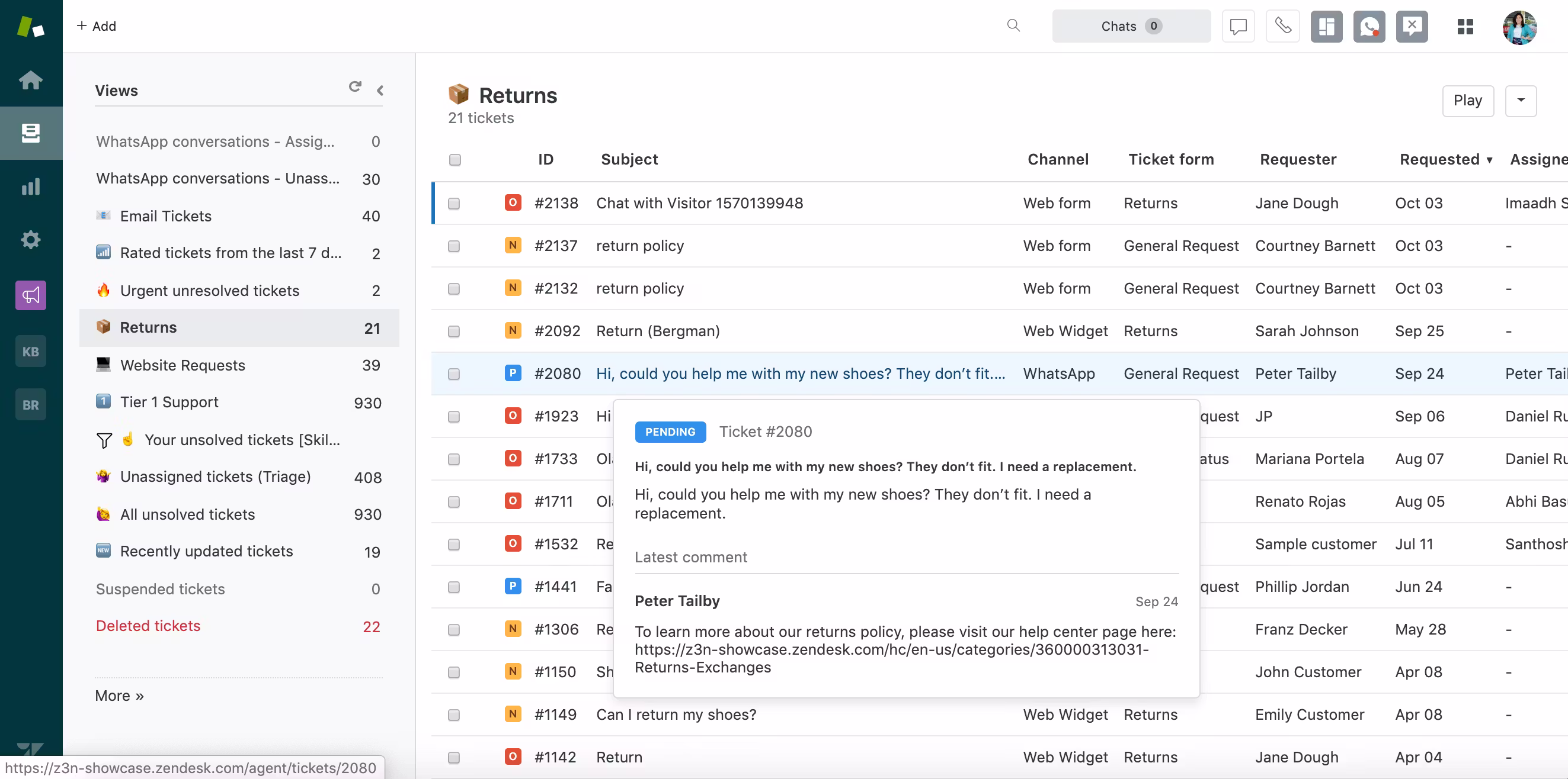 Zendesk dashboard or interface